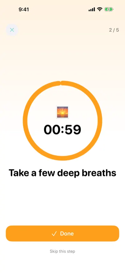 Routine player showing one step with a circular timer